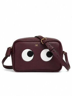 Anya Hindmarch Mini Eyes Crossbody Bag Chalk Circus Burgundy Leather